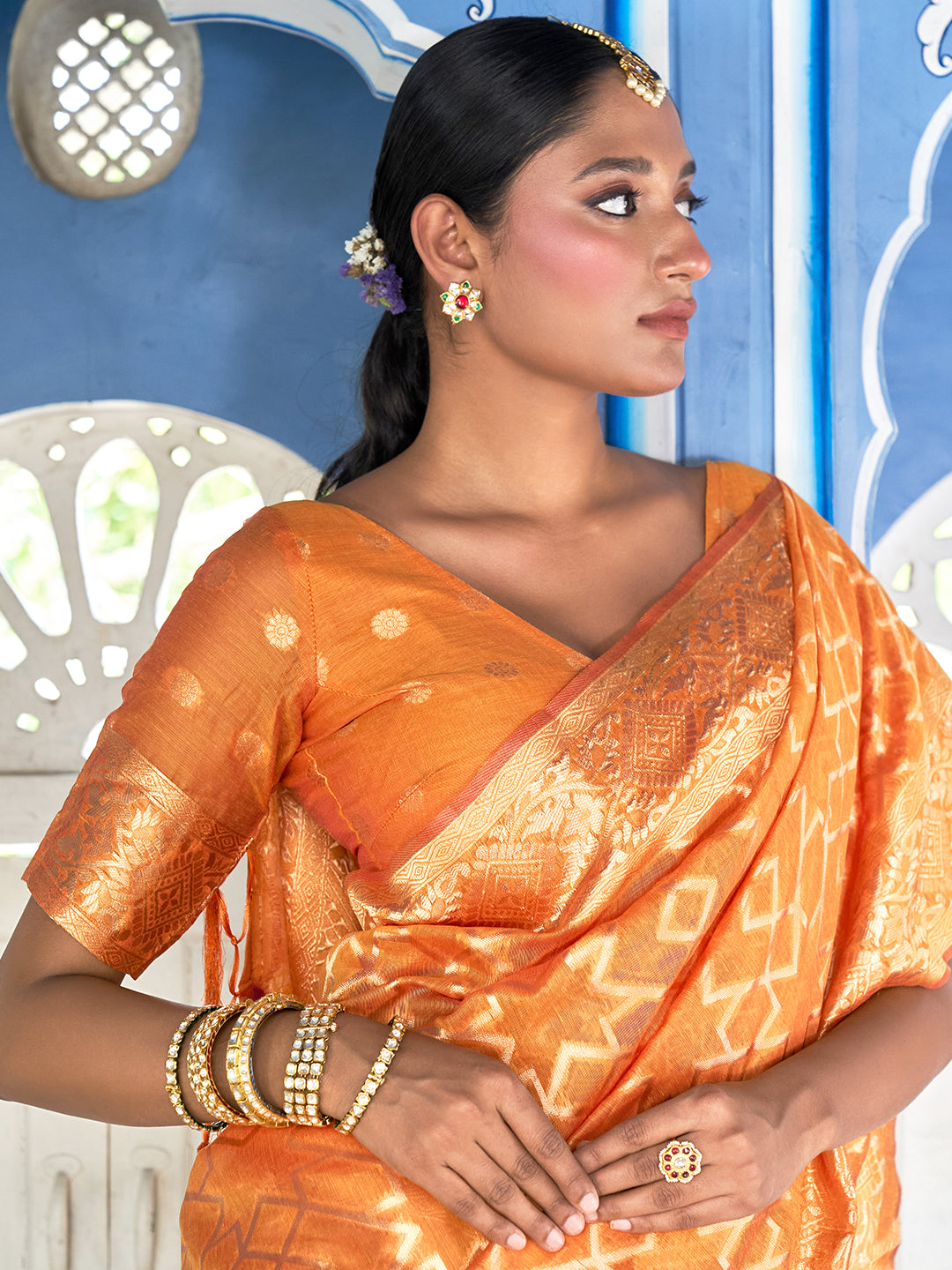 Janasya Yellow Chanderi Silk Woven Geometric Chanderi Silk Saree