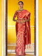 Janasya Pink Organza Woven Geometric Design Kanjeevaram Saree