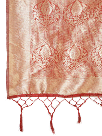 Janasya Maroon Organza Floral Saree