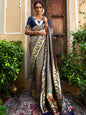 Janasya Navy Blue Paithani Silk Woven Ethnic Motifs Paithani Silk Saree