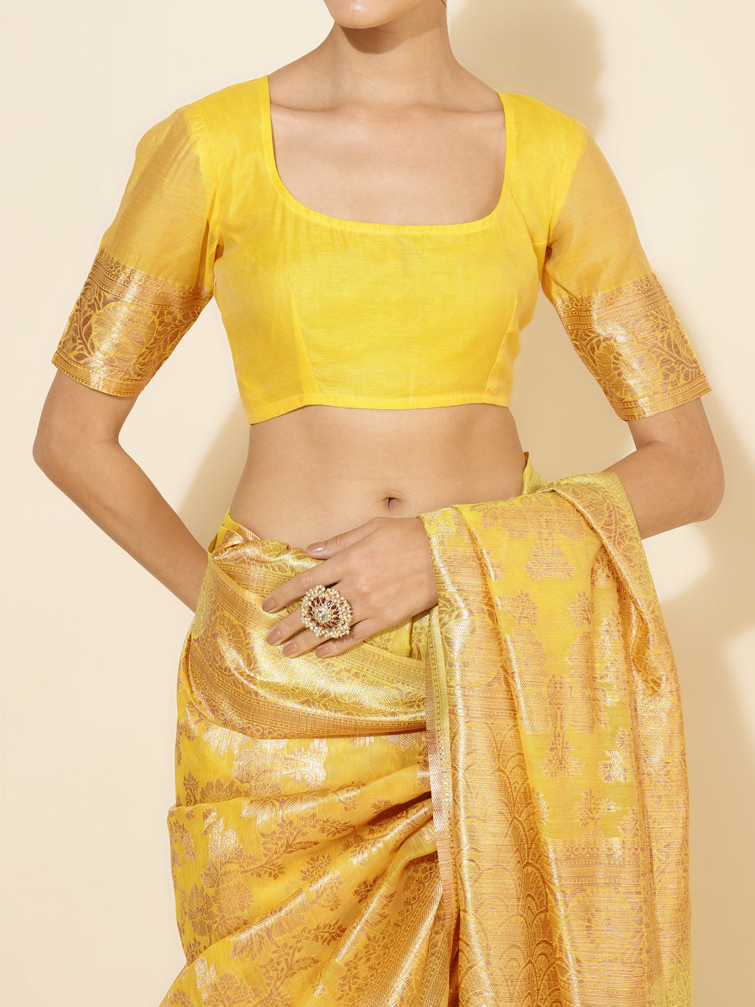 Janasya Yellow Chanderi Silk Floral Woven Design Saree
