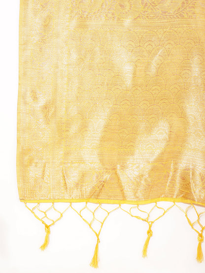 Janasya Yellow Chanderi Silk Floral Woven Design Saree