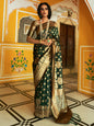 Janasya Dark Green Organza Woven Ethnic Motifs Kanjeevaram Saree