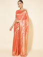 Janasya Peach Chanderi Silk Floral Woven Design Saree