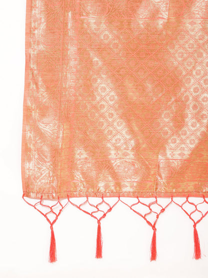 Janasya Peach Chanderi Silk Floral Woven Design Saree