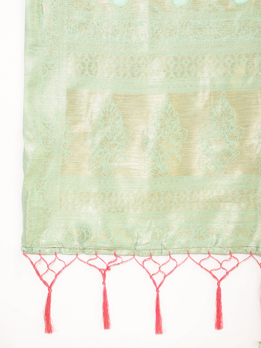 Janasya Sea Green Chanderi Silk Ethnic Motifs Woven Design Saree