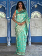 Janasya Sea Green Chanderi Silk Floral Woven Design Saree