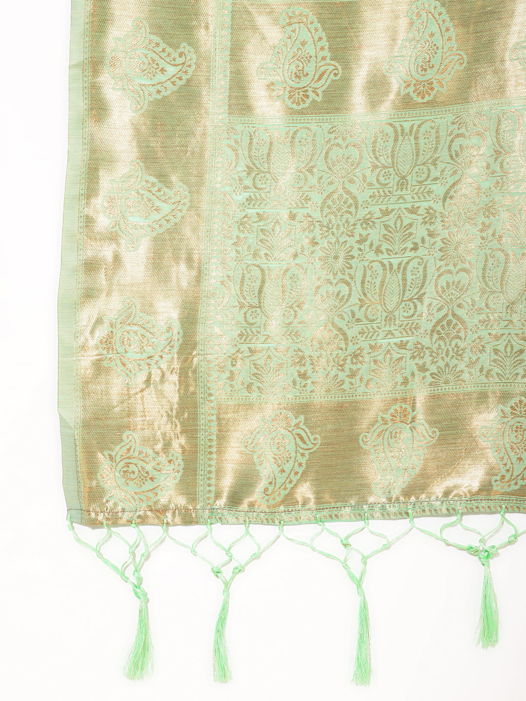 Janasya Light Green Chanderi Silk Floral Woven Design Saree