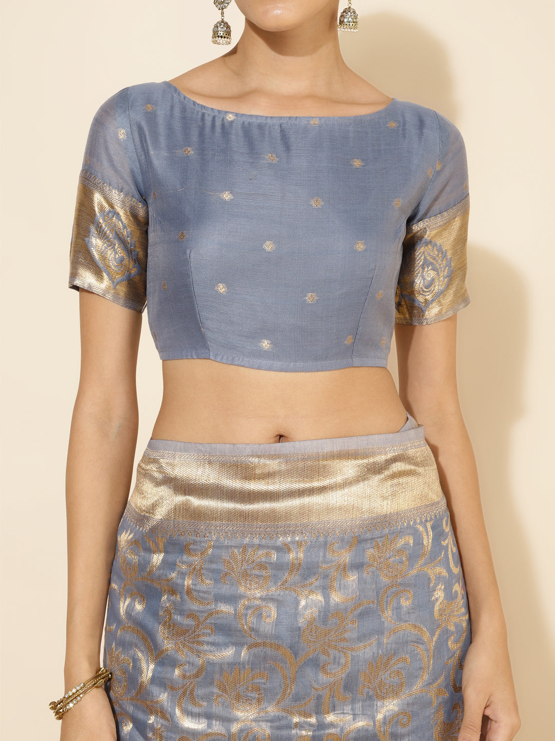 Janasya Grey Chanderi Silk Woven Ethnic Motifs Chanderi Silk Saree