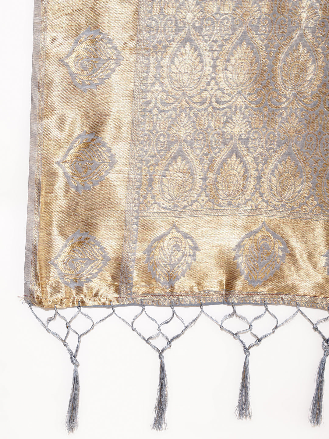 Janasya Grey Chanderi Silk Woven Ethnic Motifs Chanderi Silk Saree
