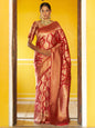 Janasya Red Organza Woven Ethnic Motifs Kanjeevaram Saree