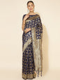 Janasya Navy Blue Chanderi Silk Woven Geometric Chanderi Silk Saree
