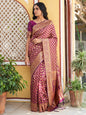 Janasya Wine Banarasi Silk Woven Ethnic Motifs Woven Design Saree