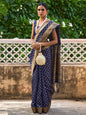 Janasya Navy Blue Banarasi Silk Ethnic Motifs Woven Design Saree