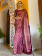 Janasya Wine Banarasi Silk Woven Ethnic Motifs Banarasi Silk Saree