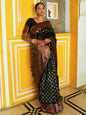 Janasya Black Banarasi Silk Ethnic Motifs Woven Design Saree