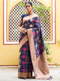 Janasya Navy Blue Banarasi Silk Floral Woven Design Saree