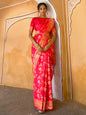 Janasya Pink Banarasi Silk Floral Woven Jaal Saree