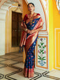 Janasya Navy Blue Cotton Silk Woven Ethnic Motifs Patola Saree