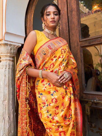 Janasya Yellow Chanderi Silk Pashmina Woven Design Saree