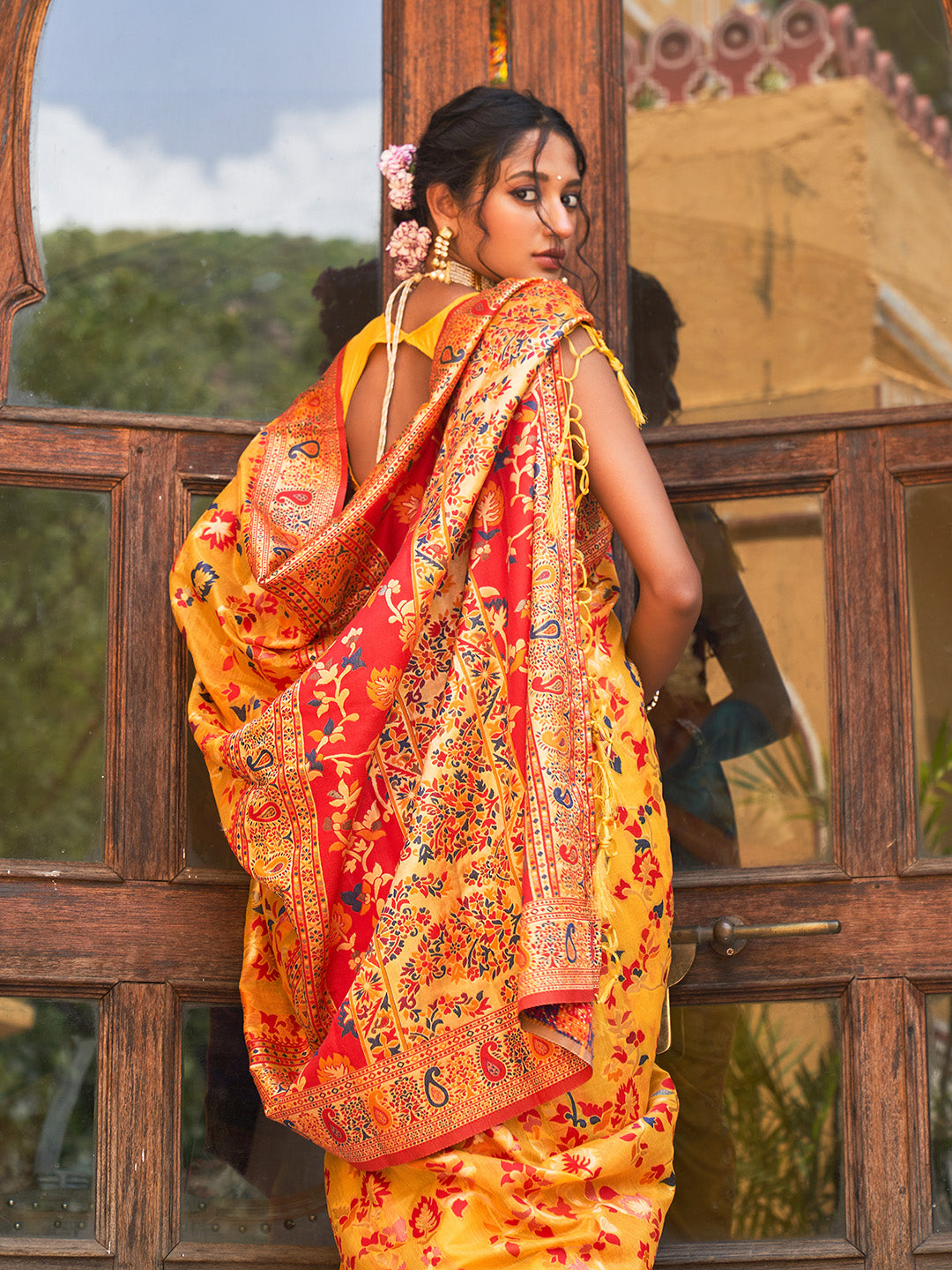 Janasya Yellow Chanderi Silk Pashmina Woven Design Saree