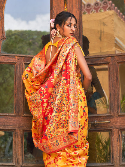 Janasya Yellow Chanderi Silk Pashmina Woven Design Saree