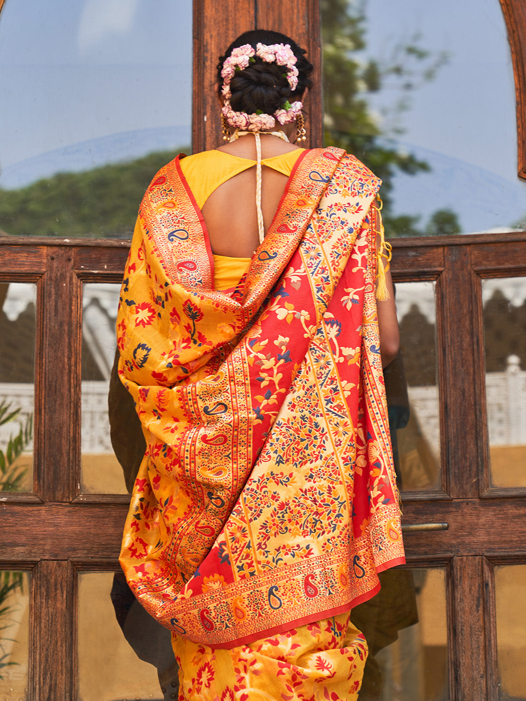Janasya Yellow Chanderi Silk Pashmina Woven Design Saree