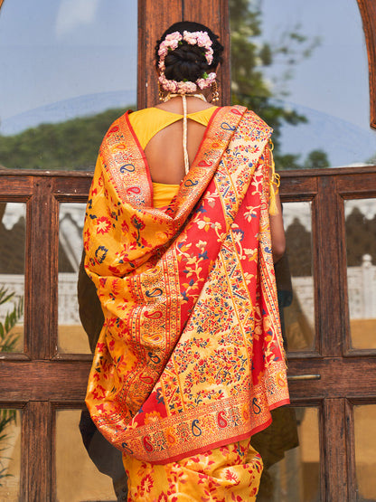 Janasya Yellow Chanderi Silk Pashmina Woven Design Saree