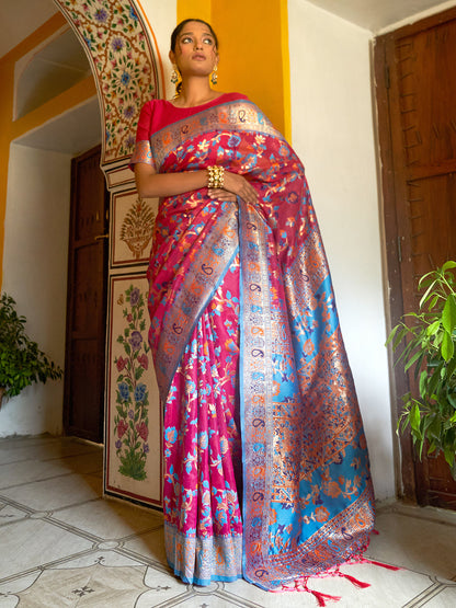 Janasya Pink Chanderi Silk Pashmina Woven Design Saree