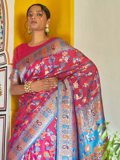 Janasya Pink Chanderi Silk Pashmina Woven Design Saree