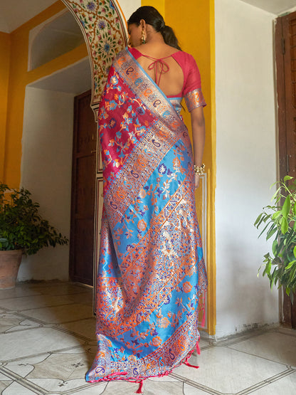 Janasya Pink Chanderi Silk Pashmina Woven Design Saree