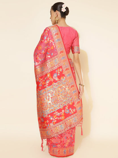 Janasya Pink Chanderi Silk Pashmina Woven Design Saree