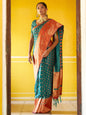 Janasya Green Silk Blend Woven Ethnic Motifs Woven Design Saree