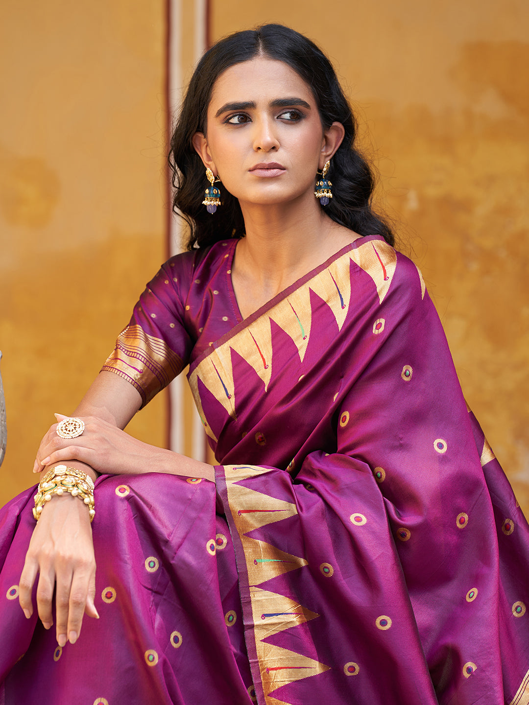 Janasya Wine Paithani Silk Ethnic Motifs Paithani Silk Saree