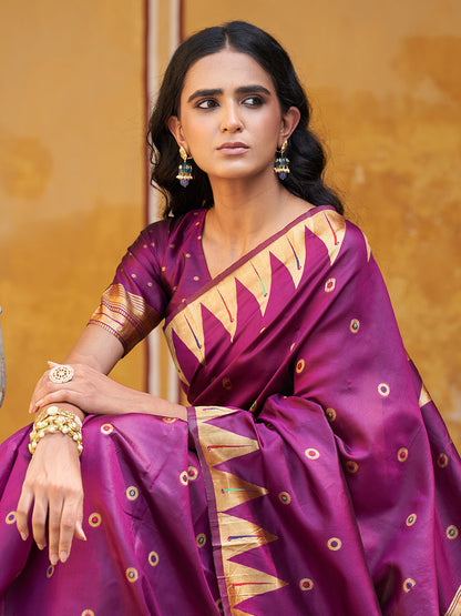 Janasya Wine Paithani Silk Ethnic Motifs Paithani Silk Saree