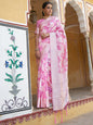 Janasya Pink Linen Cotton Woven Ethnic Motifs Woven Design Saree