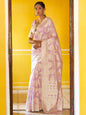Janasya Lavender Linen Cotton Woven Paisley Woven Design Saree