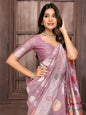Janasya Mauve Cotton Linen Ethnic Print Woven Saree
