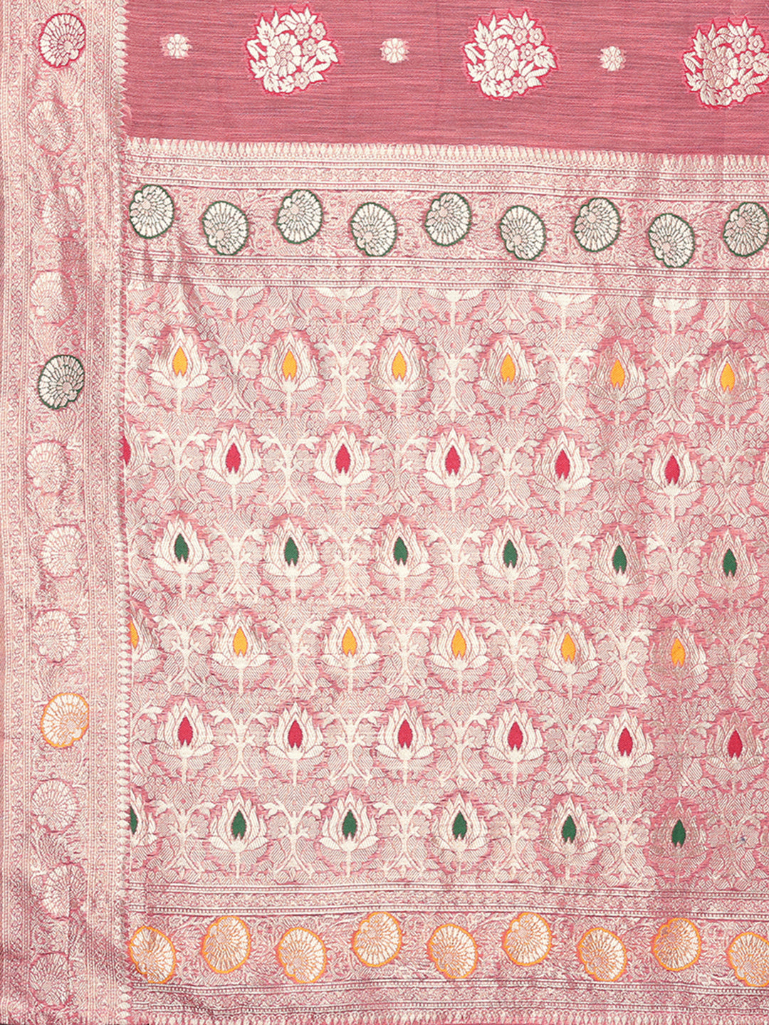 Janasya Pink Cotton Linen Floral Woven Saree