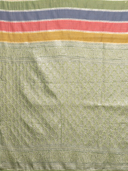 Janasya Multicolor Cotton Striped Woven Saree