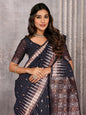 Janasya Black Cotton Linen Geometric Woven Saree