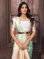 Janasya Light Green Cotton Geometric Woven Saree