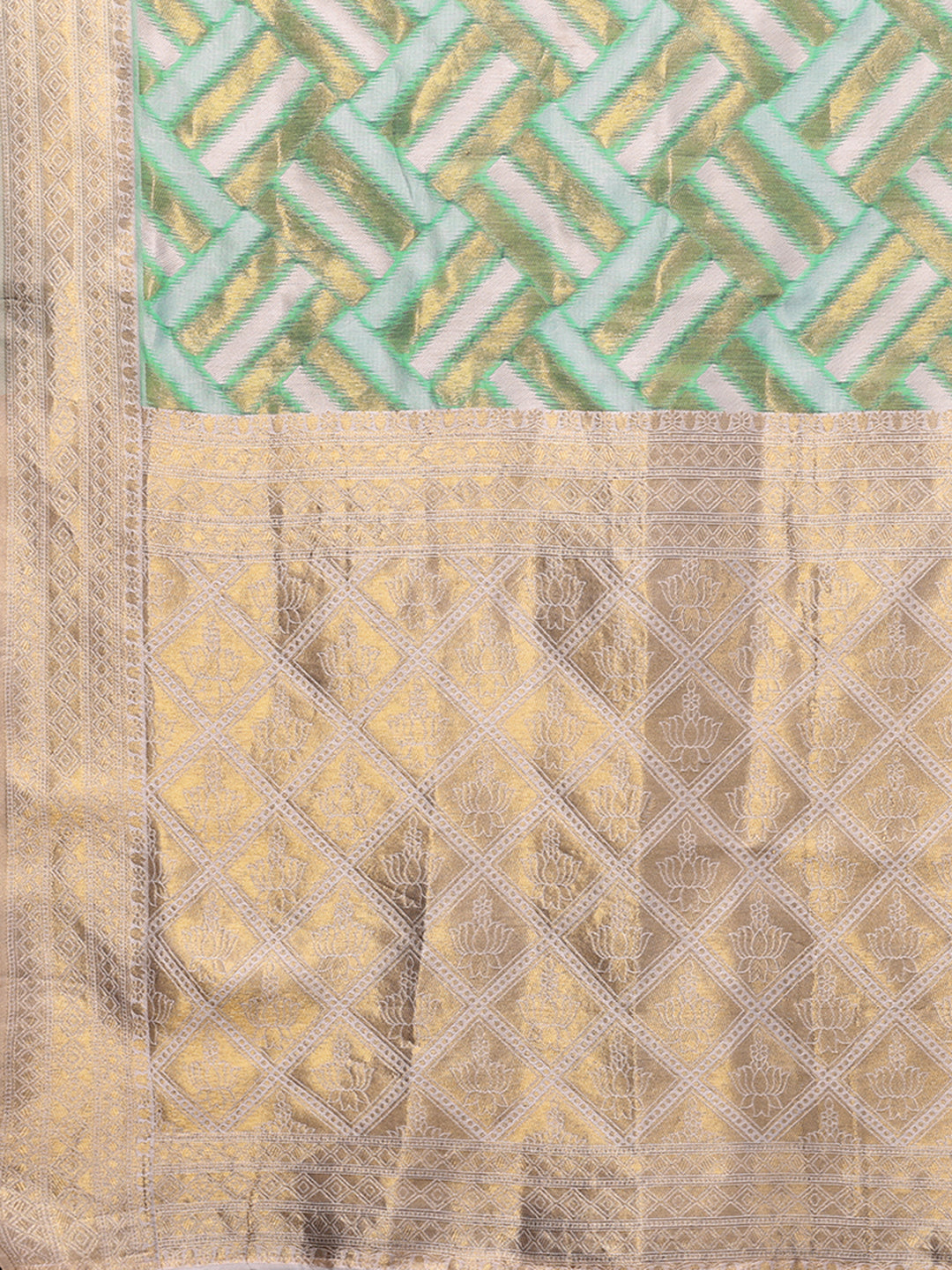 Janasya Light Green Cotton Geometric Woven Saree