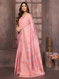 Janasya Pink Cotton Linen Floral Woven Saree