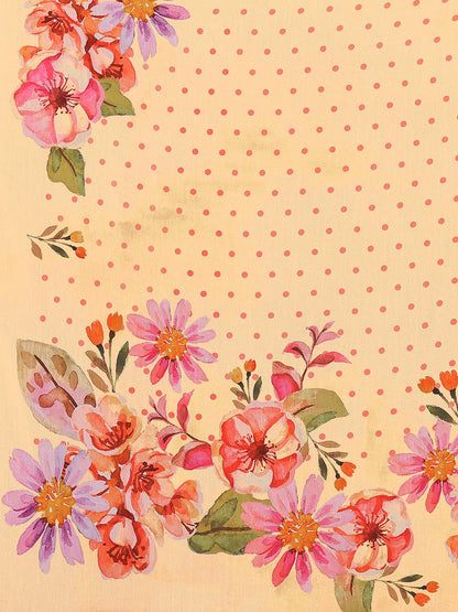 Janasya Peach Georgette Floral Printed Saree