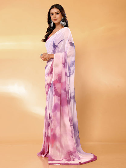 Janasya Multicolor Georgette Ombre Printed Saree