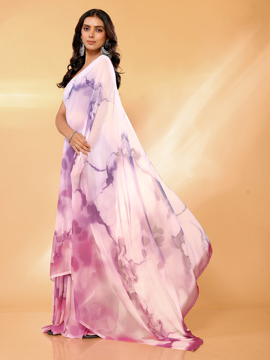 Janasya Multicolor Georgette Ombre Printed Saree
