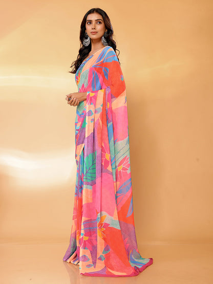 Janasya Multicolor Georgette Tropical Printed Saree