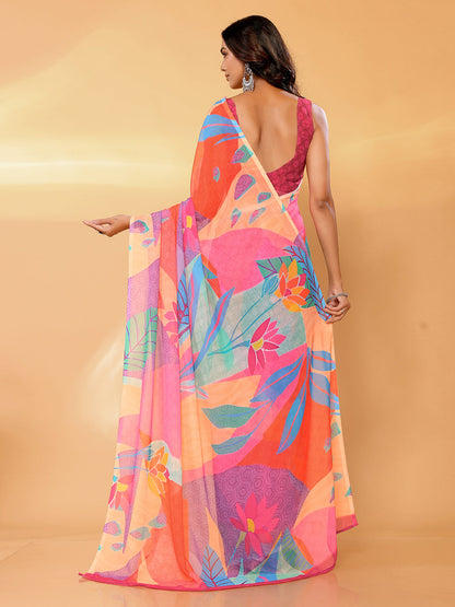 Janasya Multicolor Georgette Tropical Printed Saree