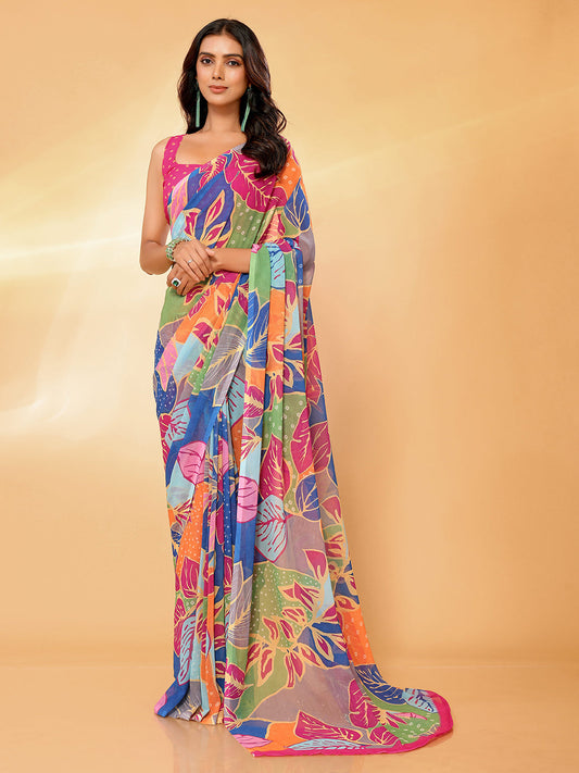 Janasya Multicolor Georgette Tropical Printed Saree